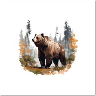 Watercolor Grizzly Bear Posters and Art